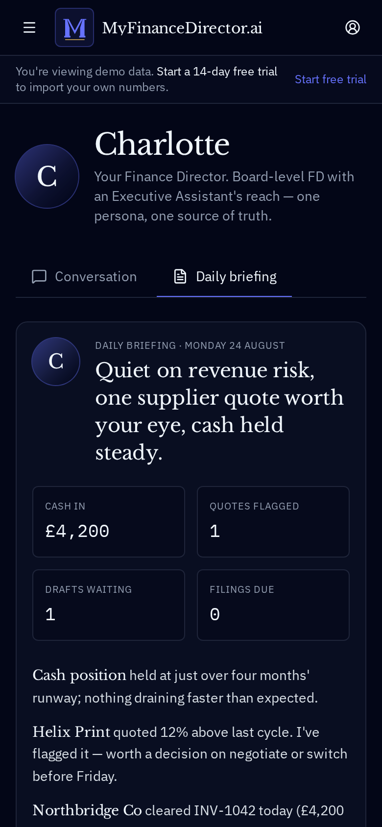 Morning Briefing on iPhone — overnight changes and today's three decisions