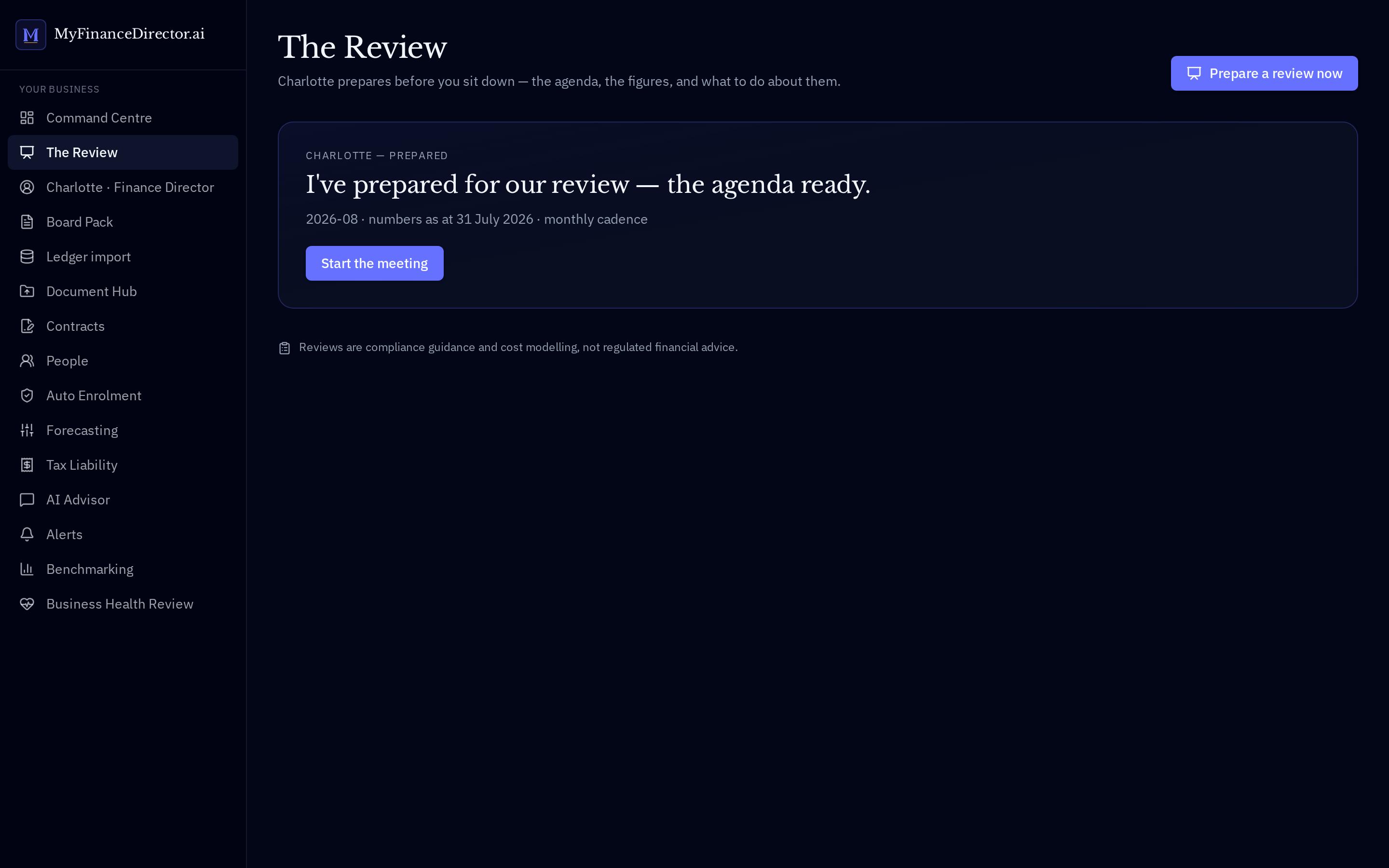 The weekly review agenda, prepared in advance with the items that need a decision